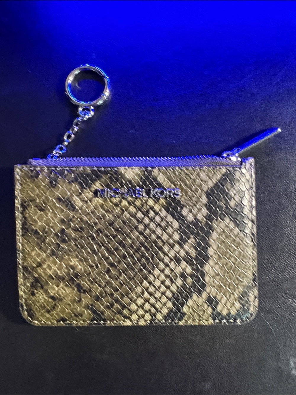 Michael Kors Gold Snake-Embossed Card Pouch with Keyring